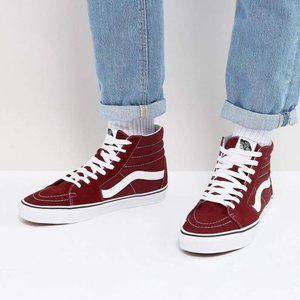 Vans Sk8-Hi Shoes (Maroon/Burgundy/White, Pig Suede)